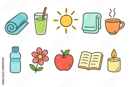 Wellness, health linear icon set. Relaxation, yoga, meditation line art collection