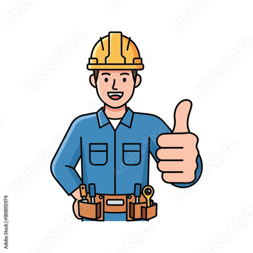Smiling Construction Worker Giving a Thumbs Up for Approval