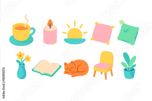 Relaxation and wellness 3d icon set. Spa, meditation, and self-care collection.