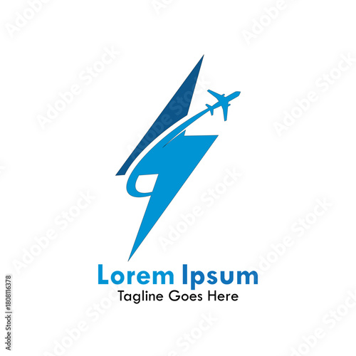 Modern blue lightning bolt logo combined with a flying airplane silhouette, representing fast aviation, express delivery, and high-speed air transport services.
