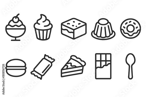 Dessert outline icon set. Simple, sweet treats in outline style for food lovers.