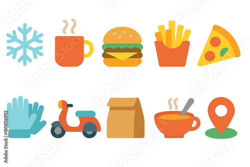 Food and beverage glowing icon set. Fast food, winter essentials glowing collection