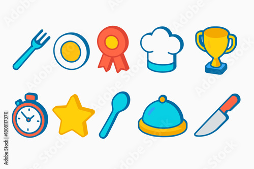 Cooking and kitchen flat icon set. Culinary tools and food preparation flat icons collection