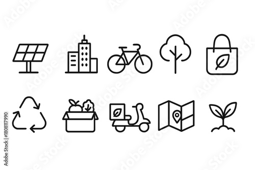 Sustainable living outline icon set. Eco-friendly, green lifestyle icons collection
