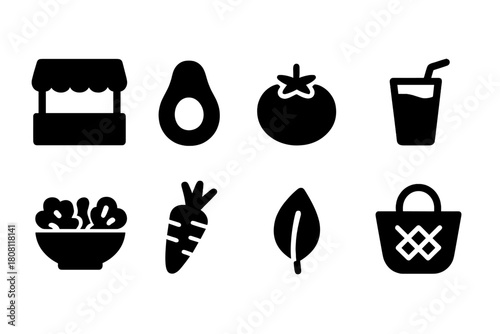 Food and drinks silhouette icon set for kitchen and dining applications