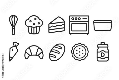 Bakery tools solid icon set. Kitchen tools and pastry icons solid collection