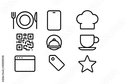 Restaurant and cuisine line icon set. Food, dining, cooking outline symbol collection