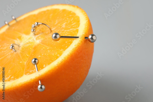 Half of orange fruit with p...