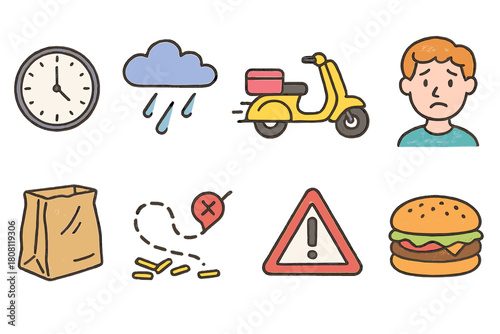 Everyday life flat icon set. Simple illustrations of daily routine elements.