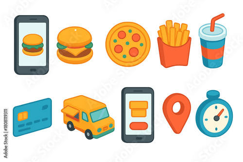 Fast food, delivery 3d icon set. Burger, pizza, beverage icons in 3d collection