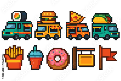 Food truck, fast food 3d icon set. Street culinary icons animated collection