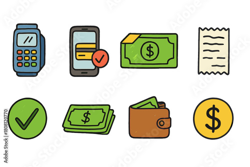 Payment, finance flat icon set. Mobile banking, money transfer, currency icons flat