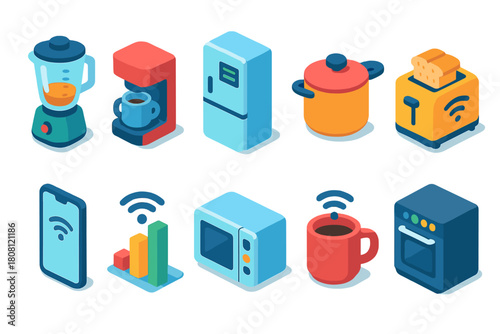 Kitchen appliances 3d icon set. Modern home gadgets and devices 3d icons collection.