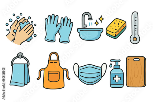 Hygiene and safety icon set. Cleanliness and protection icons line style collection