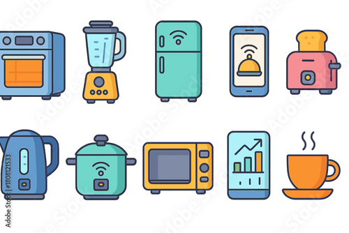 Smart home appliances icon set. Kitchen gadgets icons outline collection