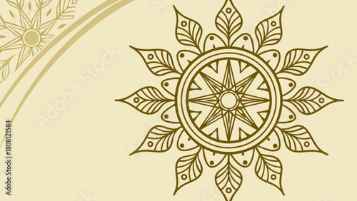 Detailed floral mandala design with intricate leaf patterns and circular symmetry on light background