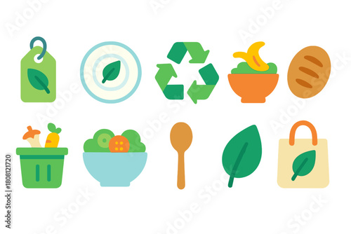 Eco-friendly, sustainable lifestyle solid icon set for green living and recycling