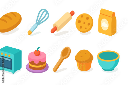 Baking, cooking 3d icon set. Kitchen, culinary tools 3d icons collection