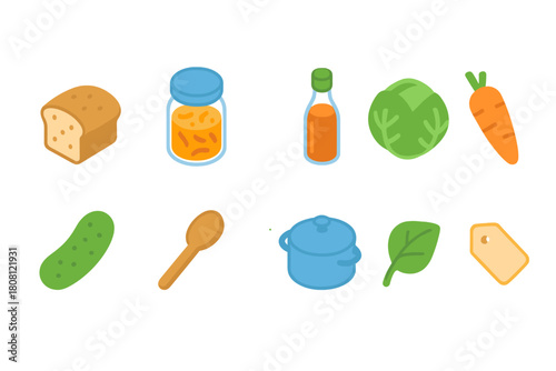 Food and cooking neon icon set. Fresh ingredients, utensils collection in neon style