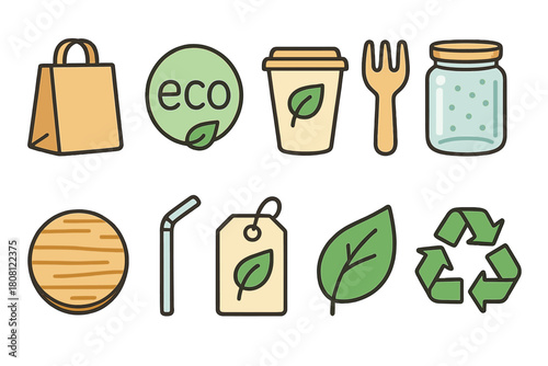 Eco-friendly, sustainable lifestyle icon set. Eco-friendly daily use icons outline collection