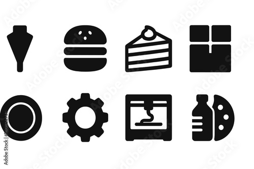 Food and drink silhouette icon set. Restaurant, café beverage icons collection.