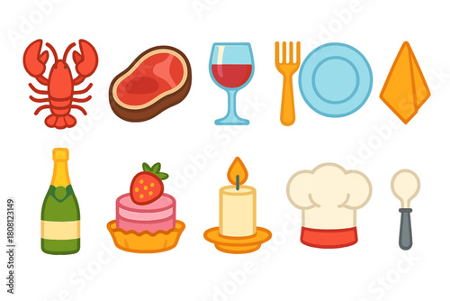 Gourmet cuisine 3d icon set. Food, dining, culinary icons 3d collection