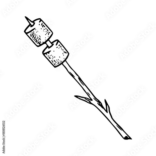 marshmallow on a stick ready for roasting line art