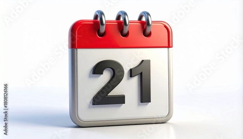 3d calendar icon with number 21 isolated on	