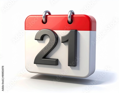 3d calendar icon with number 21 isolated on	