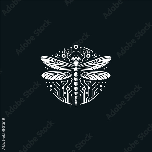 Dragonfly tech logo vector icon illustration style
