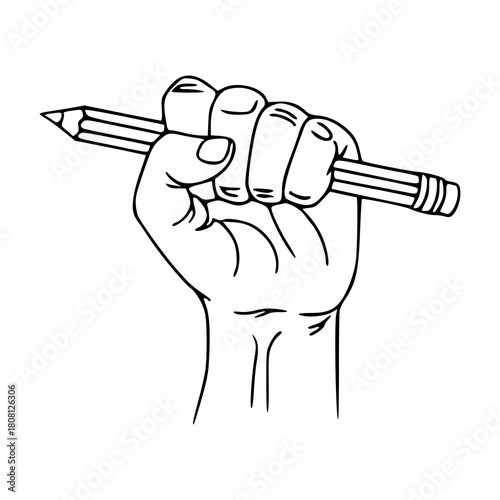 raised fist holding a pencil - power of education and writing