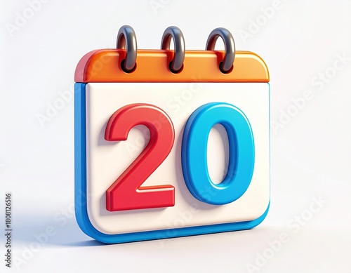 3d calendar icon with number 20 isolated on	