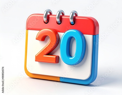 3d calendar icon with number 20 isolated on	