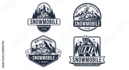 4x Snowmobile Vector Logo Bundle - Retro Winter Adventure & Extreme Sports Badge Collection