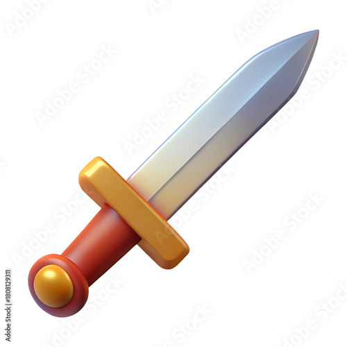 Style 3D Sword Icon with Golden Hilt on transparent background