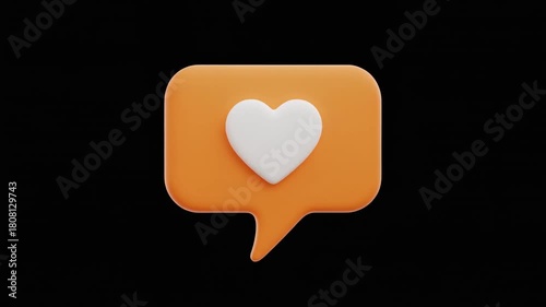3d orange speech bubble with white heart icon isolated on transparent background