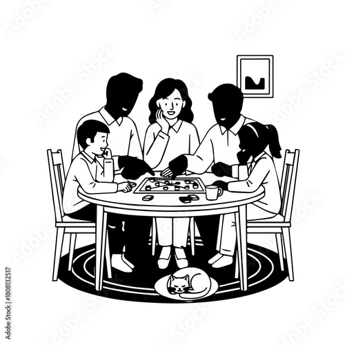 Family enjoying a board game at the dining table, fostering connection and shared fun