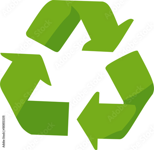 Flat green recycling symbol with three arrows forming a loop, representing eco-friendly practices, sustainability, and waste management.