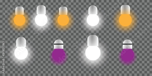 Colorful Illuminated Light Bulb Icons Set,