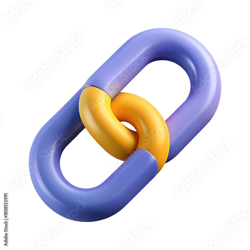 Yellow and blue chain link 3D icon on transparent background