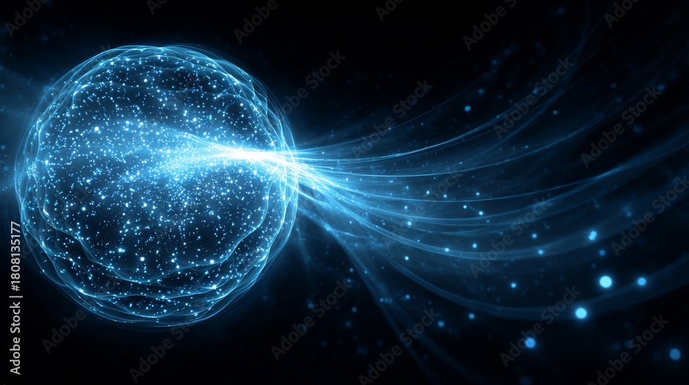 Obraz premium Abstract blue sphere emitting energy against a dark background, symbolizing advanced tech concepts
