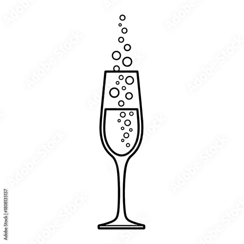Elegant champagne glass with effervescent bubbles rising, perfect for celebrations and festive occasions, presented as a clean vector icon isolated on transparent background.