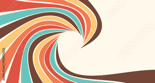 An abstract retro style swirl with curved colorful stripes back ground design art