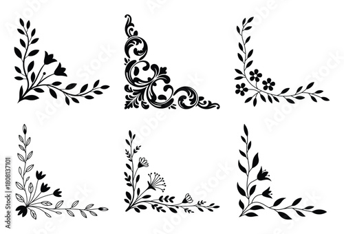 Stylish vector set of decorative floral and ornamental corner design elements for borders.