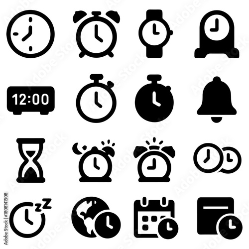 Time Management Icons: A collection of simple, yet elegant icons representing different time-keeping devices, emphasizing time-related concepts.