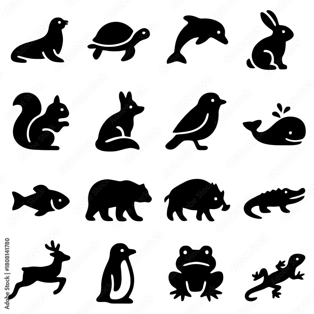 Obraz premium Silhouettes of Wildlife: A collection of various animal silhouettes, showcasing diversity of fauna. a versatile visual asset for design and illustration projects