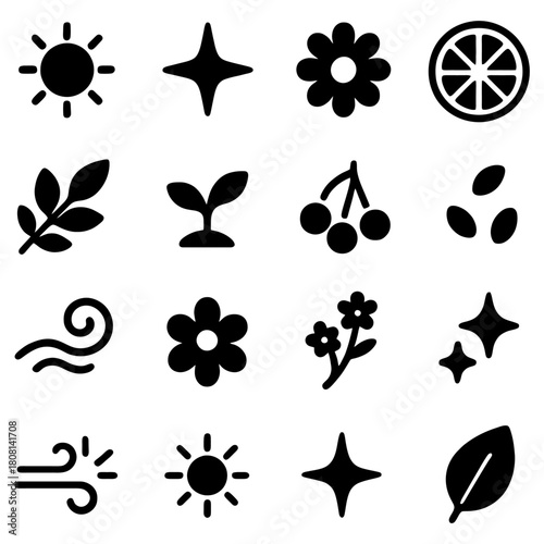 Nature's Elements Icons: A collection of simple, elegant icons representing the elements of nature. Perfect for design projects.
