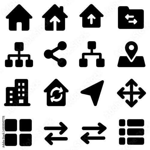 Digital Interface: An array of intuitive icons, perfect for web design and app development, these simple, clean graphics represent essential digital functions with a crisp, modern aesthetic.