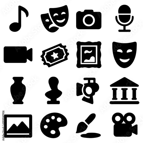 Artistic and Cultural Icons: A collection of meticulously crafted, elegant black silhouettes represents a broad spectrum of artistic expressions.