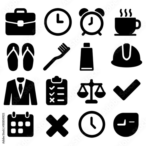 Daily Routine Icons: A comprehensive array of meticulously crafted icons, each representing an element of daily tasks, and essentials.